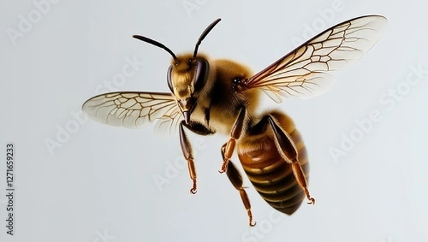 Obraz Ultra High-Resolution Macro Image of a Stunning Bee in Flight on Transparent Background