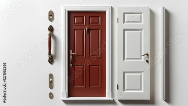 Obraz Ultra High-Resolution Set of Open Entrance Doors with Handles for Home Interior Decoration on White Background