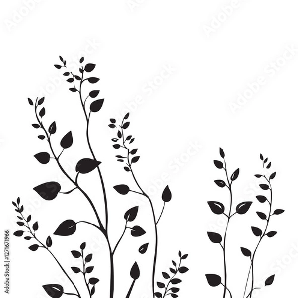 Fototapeta Small leaf plant silhouette pattern wallpaper. Black and white. minimal artwork. simple template. tattoo design. card and package. Vector illustration.