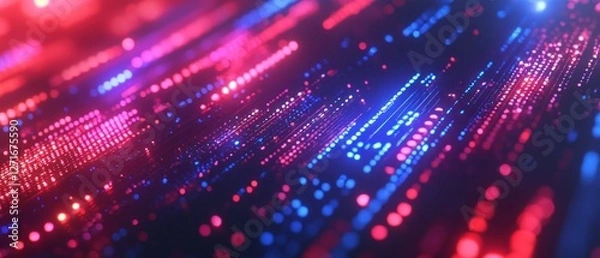 Fototapeta Abstract glowing digital data streams in red and blue.