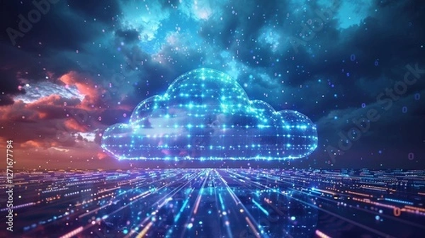 Fototapeta Digital background with cloud and network, ideal for presentations about technology, cloud services or IT innovation.