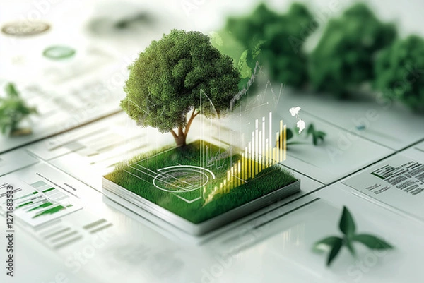 Fototapeta Carbon neutral offset impact. Corporate sustainability report on carbon neutrality in a visual format.