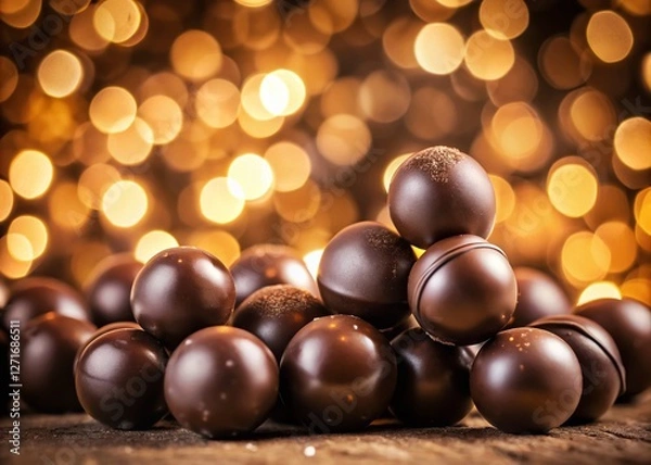 Obraz Close-up of Gourmet Chocolate Balls with Bokeh Background - Sweet Treats Photography