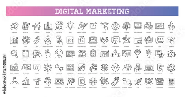Obraz SEO and Digital marketing line icons set
