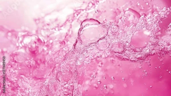 Obraz Abstract pink water splash with bubbles.