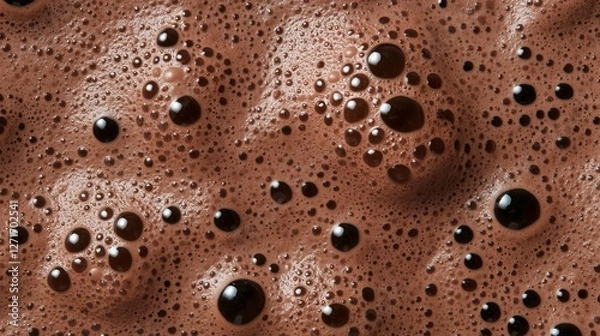 Obraz Close-up of rich chocolate foam with bubbles on a dark background.
