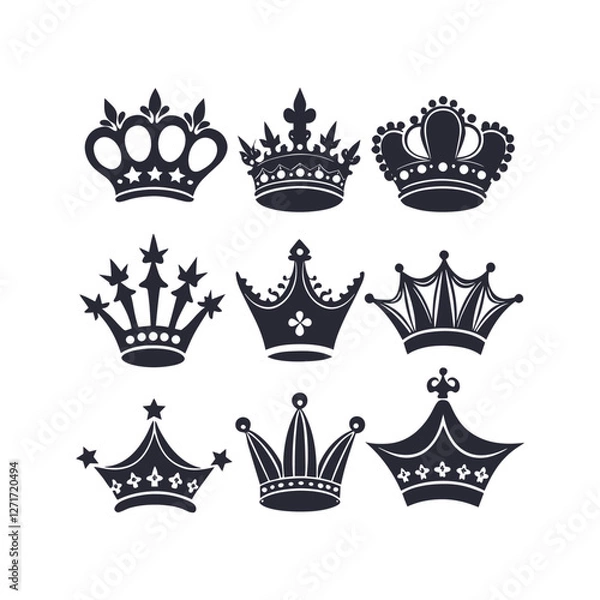 Obraz "Vector Crown Icons Set - King and Princess Crown Silhouettes, Symbol Collection, and Royal Vector Illustrations"