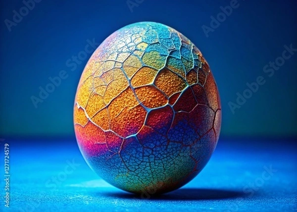 Fototapeta Cracked Egg Abstract Background, Isolated Blue - Stock Photo