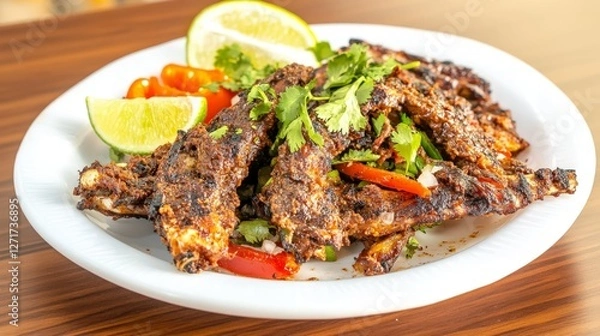 Obraz Grilled Lamb Skewers with Lime and Vegetables - A Flavorful Culinary Delight