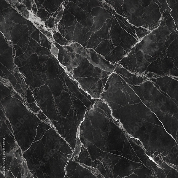 Fototapeta SeamlessTexture Background, Black marble with white and gold veins
