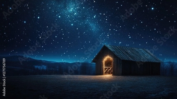 Obraz Nighttime Barn in Open Field