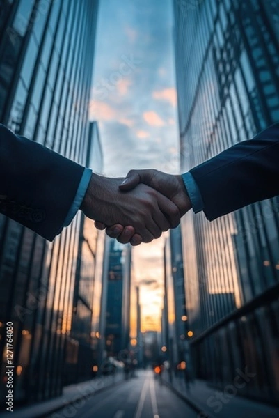 Obraz Two Men Shaking Hands City