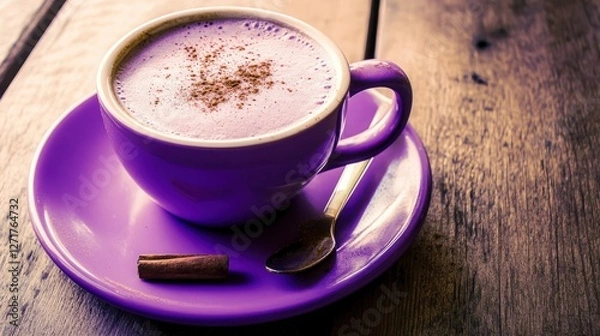 Obraz Purple Coffee Cup with Cinnamon - A Cozy Morning Delight