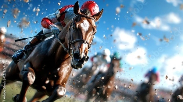 Fototapeta Hyper Realistic Steeplechase Race Scene