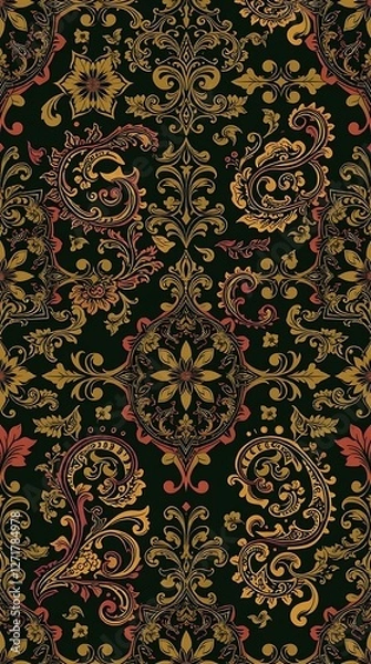 Obraz A seamless pattern composed of intricate paisley motifs in rich jewel tones, an ornate style with swirling lines and detailed flourishes, creating a luxurious and opulent fe.
