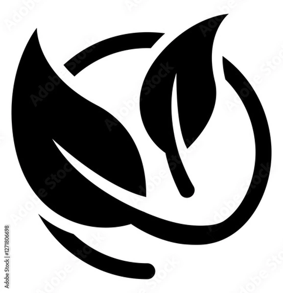 Obraz A modern abstract icon featuring two leaves enclosed in a circular motion symbolizing nature sustainability and eco-friendly concepts.
