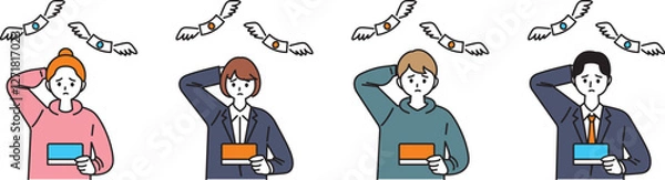 Obraz 通帳にお金がない人のイラストセット
