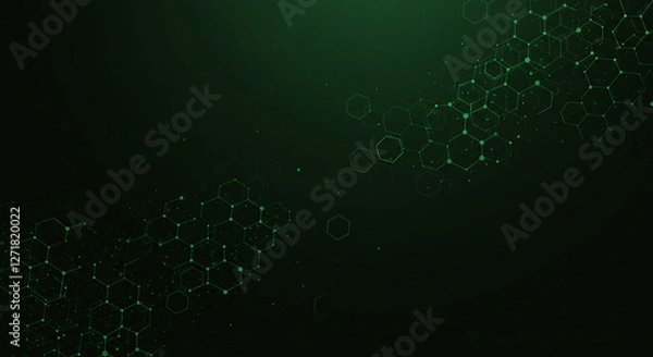 Obraz Dark green crypto background with a hexagonal overlay. Generative AI.