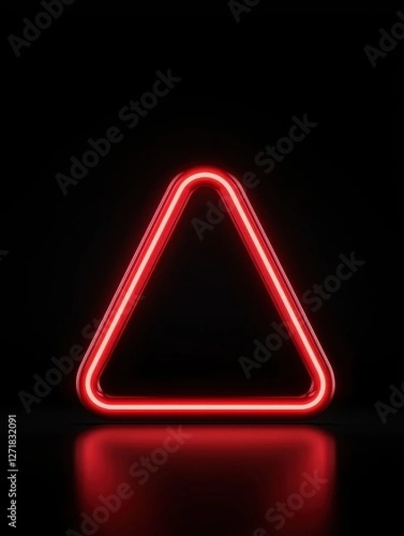 Fototapeta A glowing red triangular neon light against a dark background.