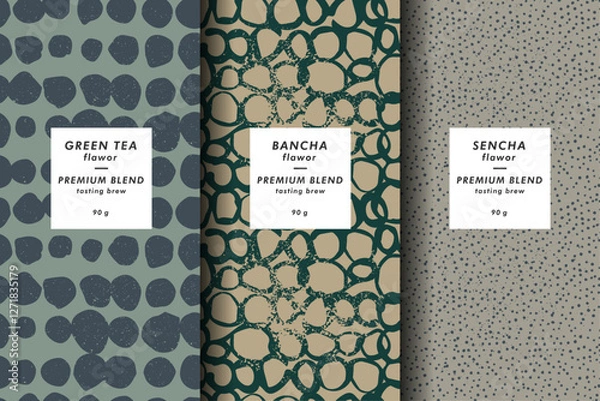 Fototapeta A collection of seamless vector patterns featuring intricate floral designs, perfect for enhancing tea packaging aesthetics. These patterns are ideal for various tea products, adding a touch of elegan