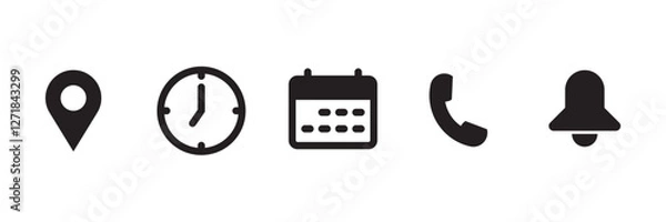 Fototapeta location, time, calendar, phone and notification icons