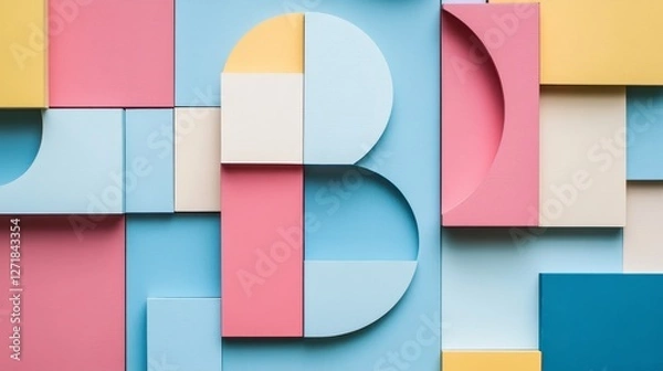 Fototapeta Pastel 3d geometric shapes in satisfying minimalist pattern