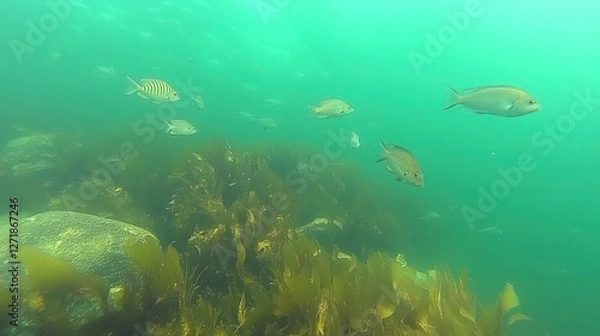 Obraz Coastal kelp forest fish underwater ocean swim