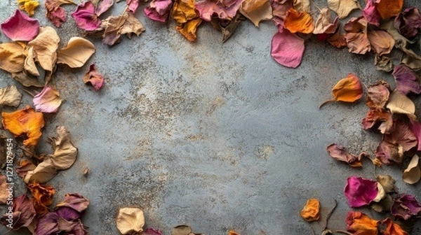 Obraz Colorful flower petals border a textured gray background