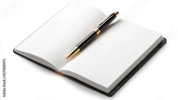 Fototapeta A pen is sitting on top of a blank page in a notebook