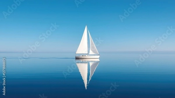 Fototapeta Tranquil Sailing Boat on Calm Blue Water Under Clear Sky