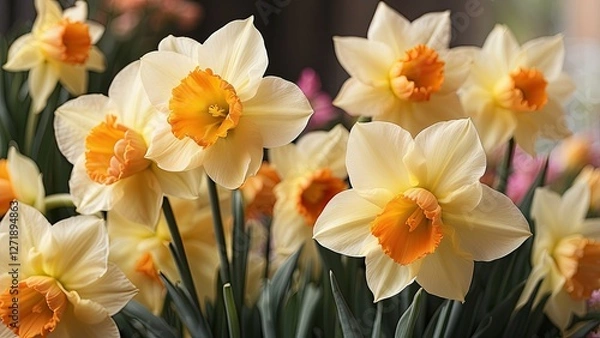 Fototapeta "Detailed View of Daffodils and Tulips"