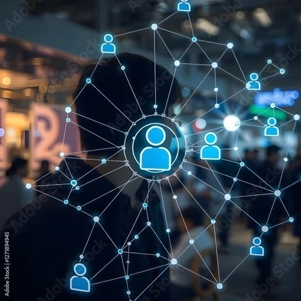 Fototapeta High-tech holographic display of interconnected social network.