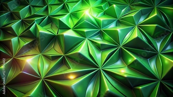 Fototapeta Futuristic Green 3D Abstract Background; Glowing Gradient Shapes, Trendy Phone Wallpaper Design