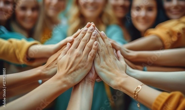Obraz Team spirit is a necessity during any work. All human race hands together in circle