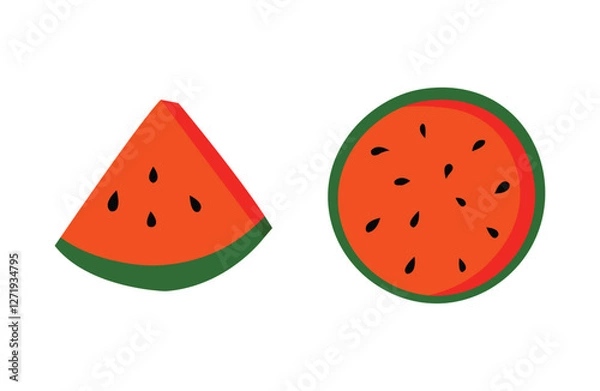 Obraz Flat simple illustration of a watermelon slice and round piece.