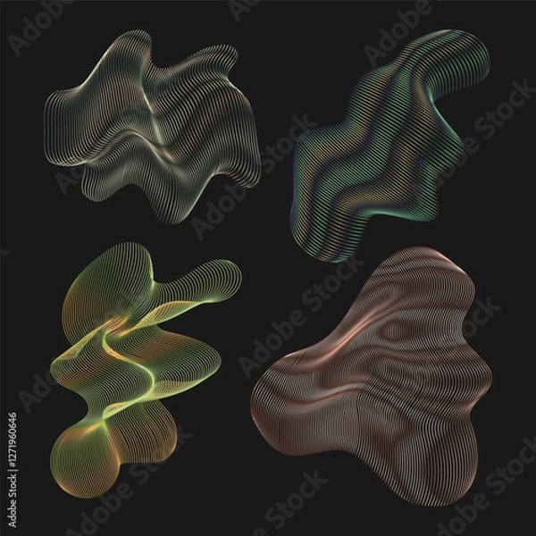 Obraz Abstract vector illustration featuring fluid, wavy line compositions on a dark background. Futuristic, neon-like gradient shapes create a dynamic, modern, and elegant design, perfect for digital art, 