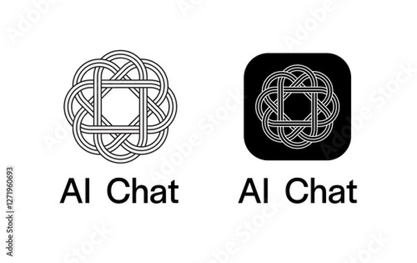 Fototapeta Minimalistic AI chat logo in two versions: black on white and white on black. A stylish knot-like pattern creates a modern and tech-savvy look