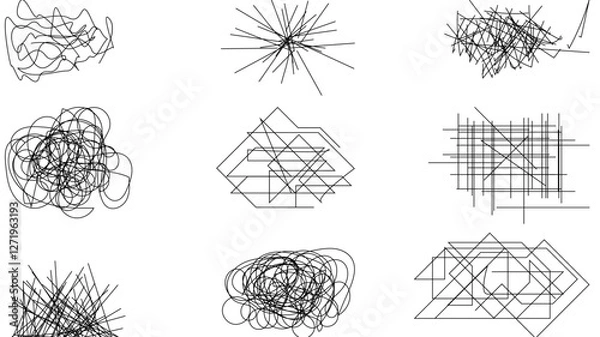 Fototapeta Random chaotic scribble lines collection pencil art set. Abstract random line scribble vector elements including various messy and random lines for design,