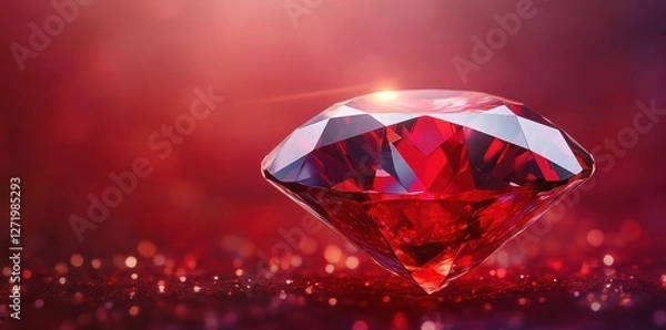 Obraz A brilliant red ruby sparkles against a blurred red background