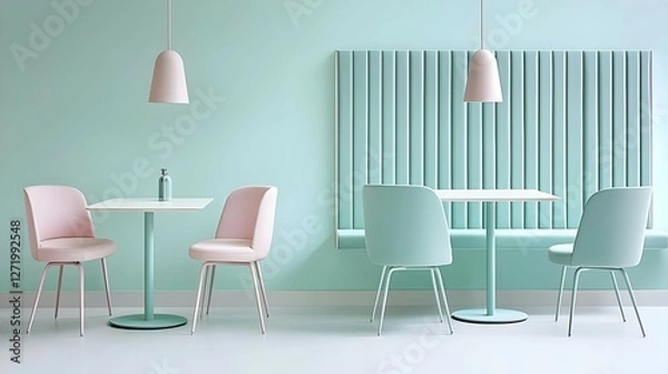 Fototapeta Pastel Pink and Mint Green Restaurant Interior Design