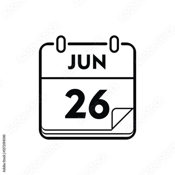 Fototapeta calender icon, 26 june icon with white background