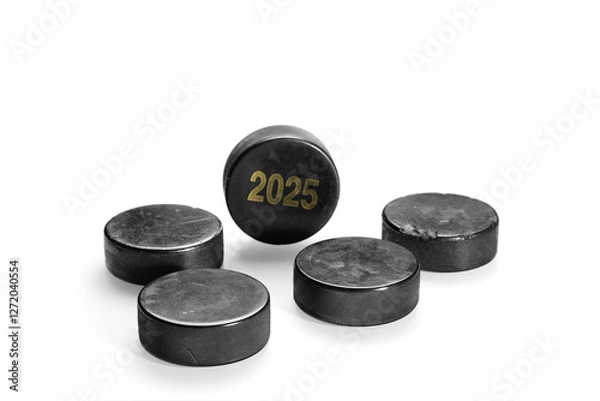 Obraz Hockey pucks on white