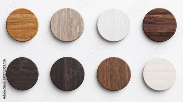 Fototapeta Wood Texture Samples: Round Wooden Circles in Various Colors and Shades