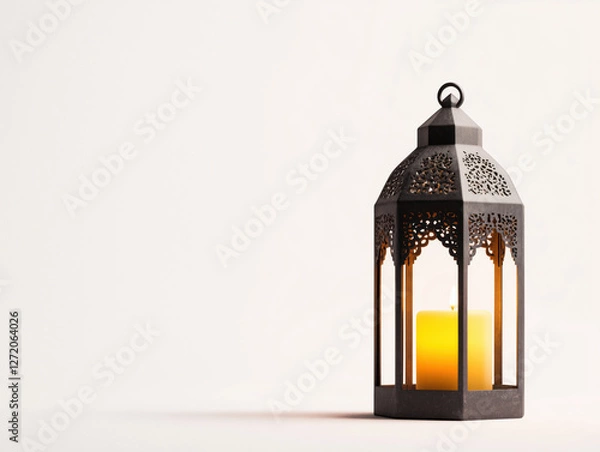 Fototapeta Exquisite Antique Arabic Metal Lantern with Flickering Candles: Enhance Your Space with Timeless Elegance and Exotic Charm
