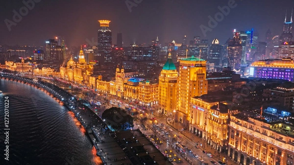 Obraz Night view of the Bund in Shanghai, China