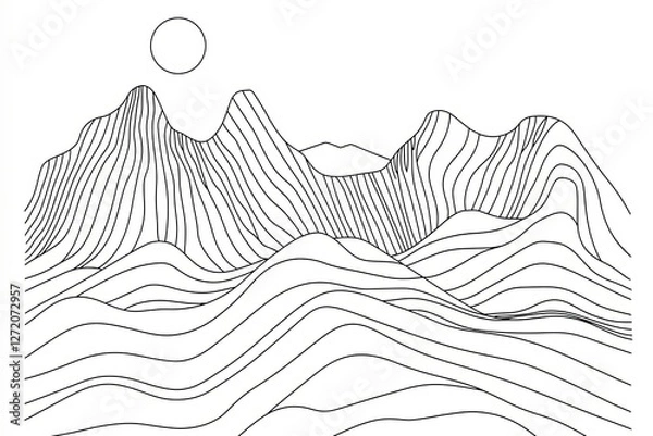 Fototapeta Set of creative minimalist modern line art print. Abstract mountain contemporary aesthetic backgrounds landscapes.