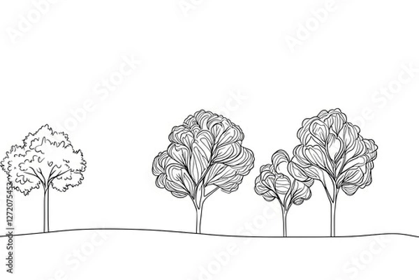 Obraz Continuous line drawing of tree on white background.