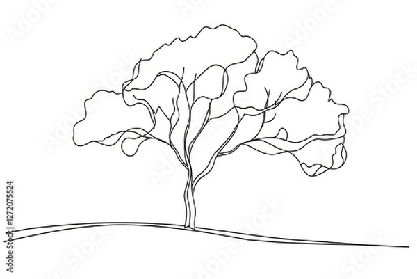 Obraz Continuous line drawing of tree on white background.