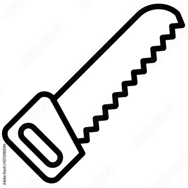Fototapeta Line icon illustration of a hand saw designed for woodworking and construction activities, emphasizing its sharp teeth and handle