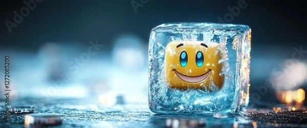 Obraz Ice cube emoji with frozen texture and shine